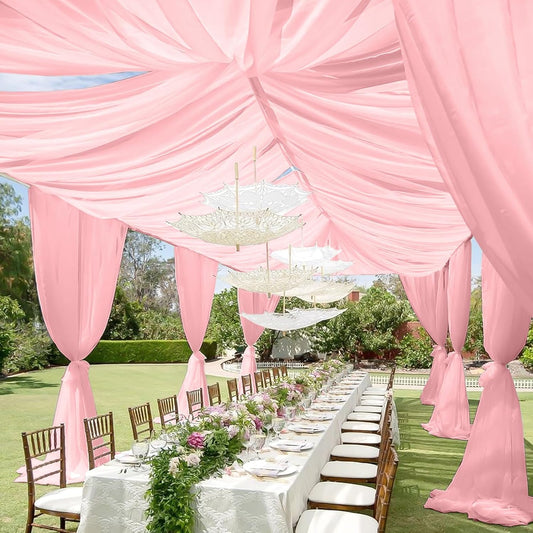 6 Panels Dusty Rose Ceiling Drapes for Wedding 5ftx30ft Chiffon Fabric Arch Draping Curtains Sheer Drapery for Party Ceremony Birthday Baby Shower Reception Stage Swag Ceiling Decorations