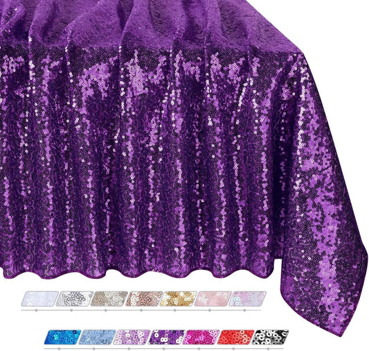 QueenDream Purple Tablecloth Party Table Decorations: 50x80 Inch Sequin Fabric Table Drapes for Graduation Birthday Bridal Shower Party Theme