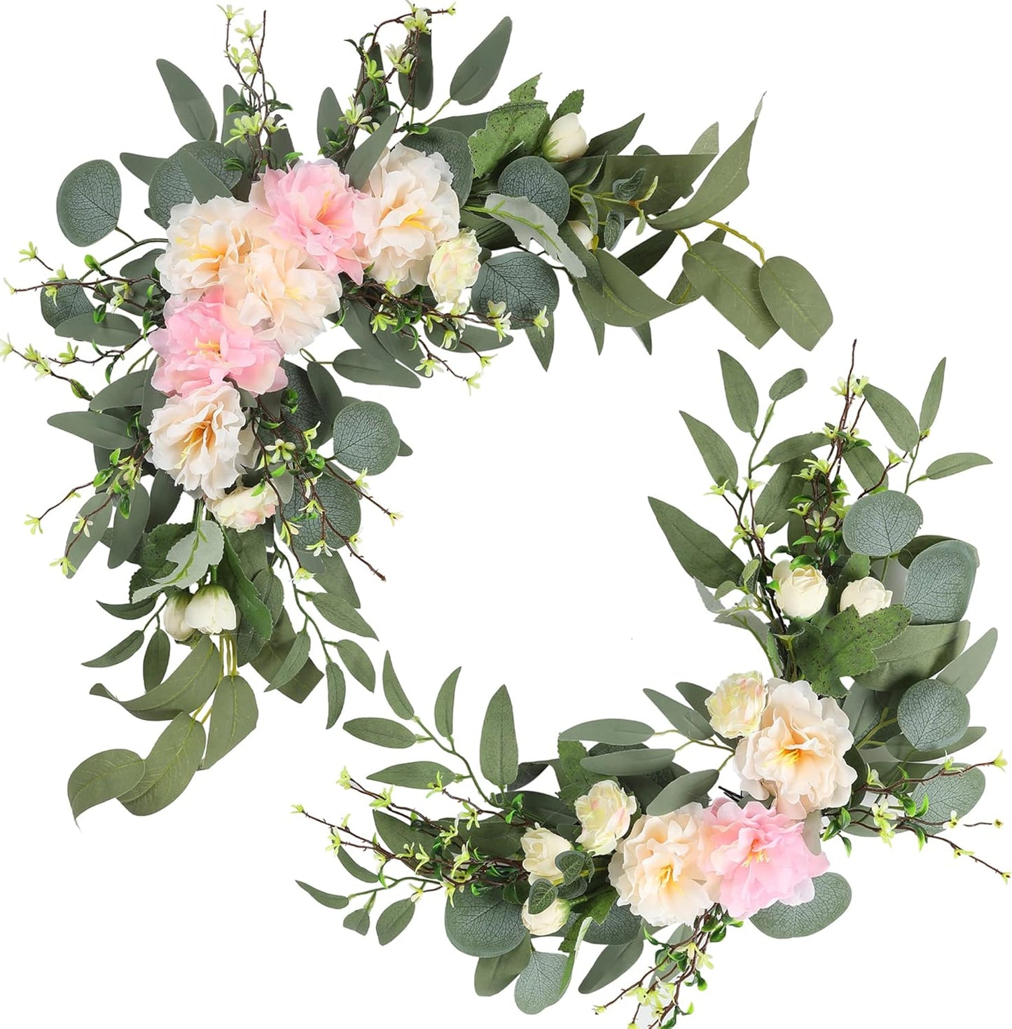 H&W 2pcs Artificial Wedding Arch Flowers for Wedding Sign, Floral Swag Dusty Decor for Reception Ceremony Backdrop Sweetheart Table (Grass Heart-Peony)