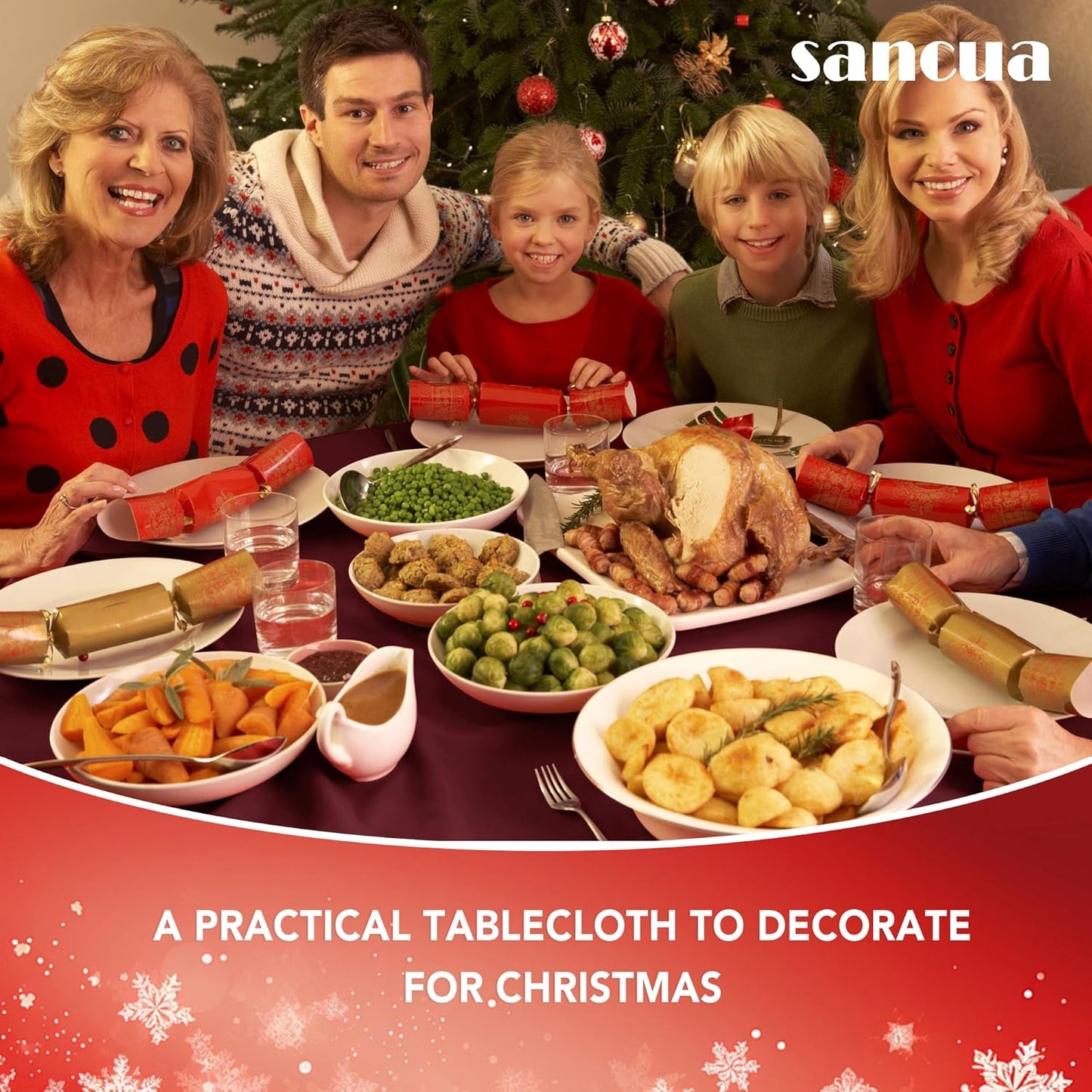 sancua Round Tablecloth - 60 Inch - Water Resistant Spill Proof Washable Polyester Table Cloth Decorative Fabric Table Cover for Dining Tables, Buffet Parties and Camping, Burgundy