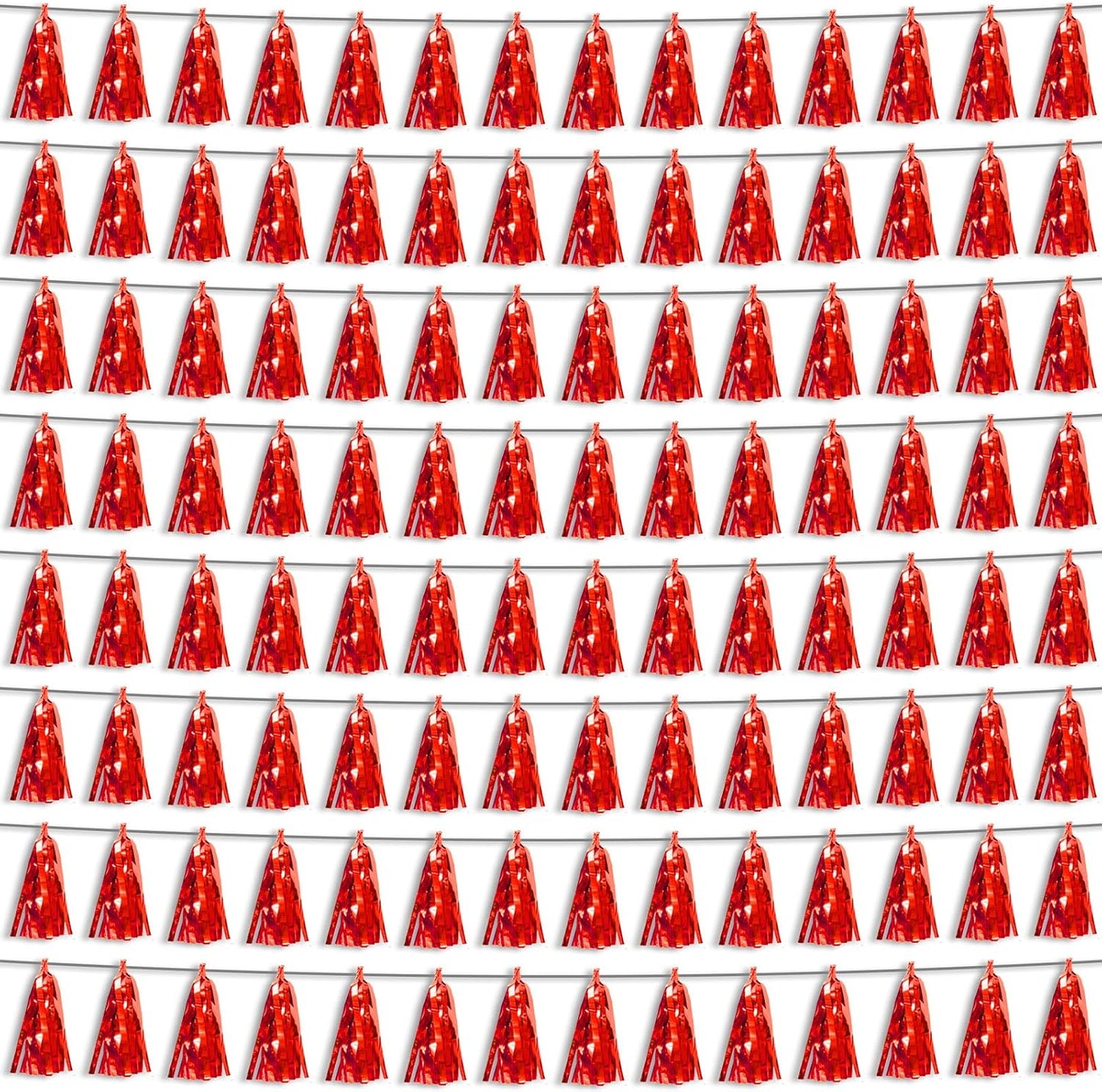 8P Red Foil Fringe Metallic Tassel Streamers Banner Tassel Garland for Parade Floats, Bachelorette, Wedding, Birthday, Halloween, Christmas, Bridal/Baby Shower Party Decorations