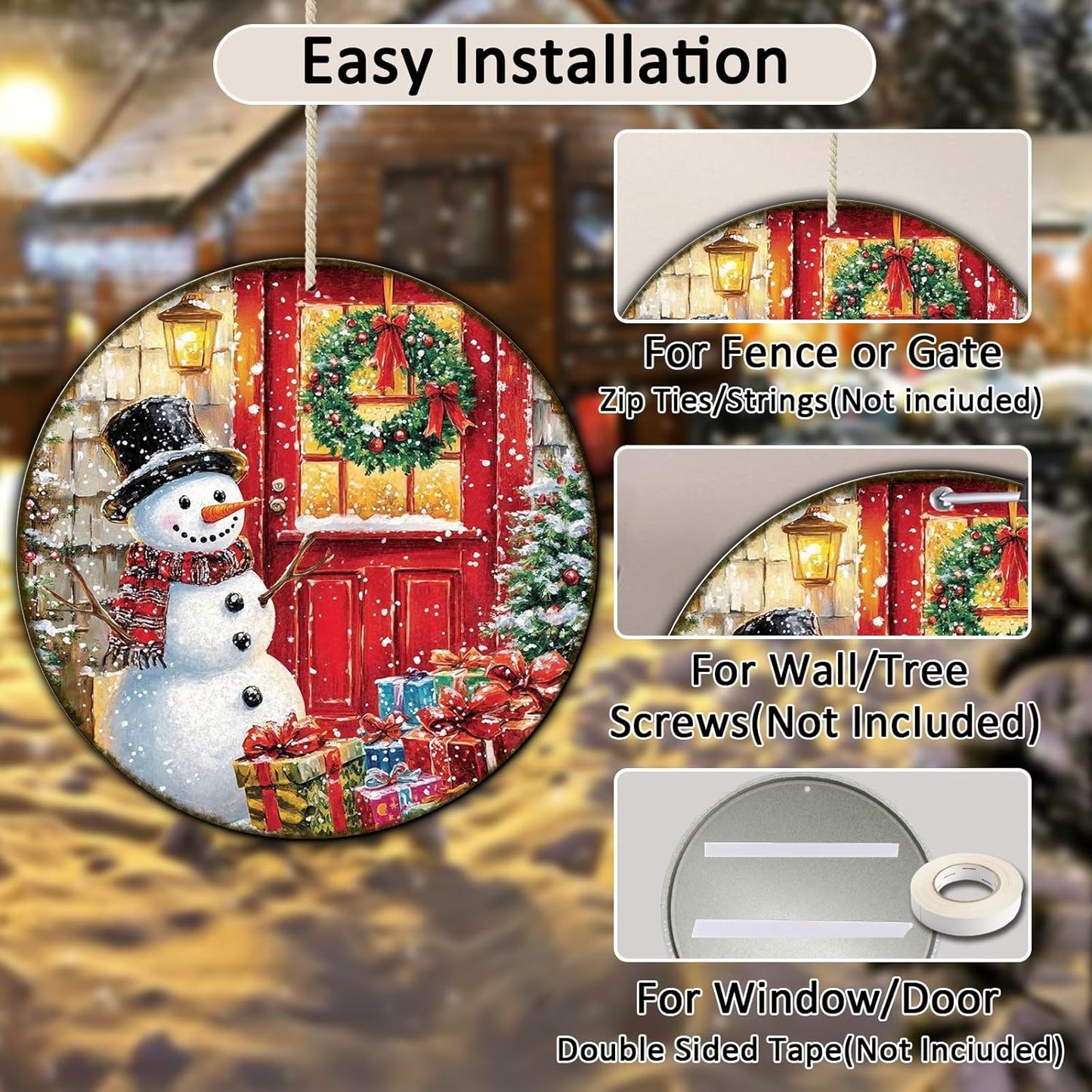 Round Wall Decor Christmas Metal Tin Sign Snowman Sign Rustic Wall Decor Wall Plaque Snowman Wreath Sign for Christmas Round Wreath Wall Decor Vintage Garage Yard Home Decor 8 * 8 in