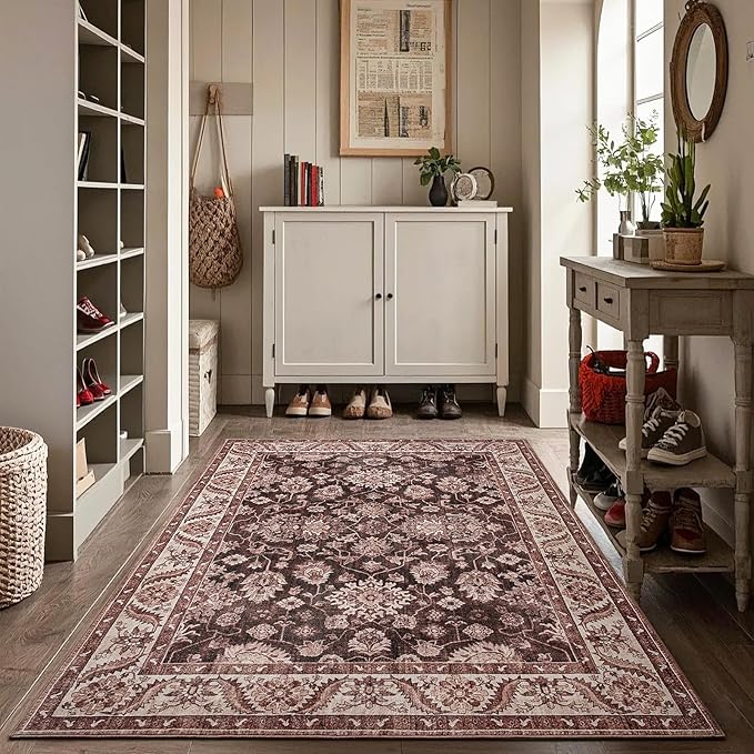 Area Rugs for Living Room, 4x6 Washable Rugs for Bedroom, Non-Slip Retro Floral - Image 5