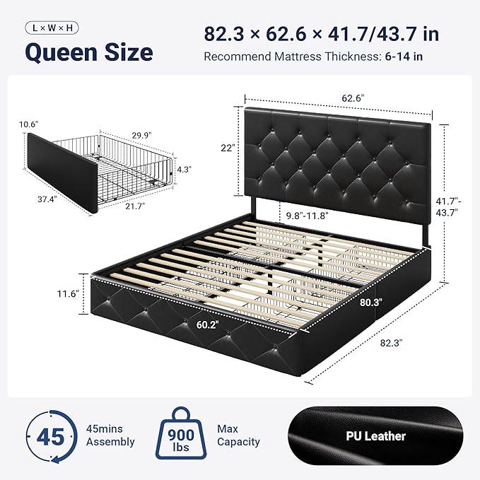 Allewie Upholstered Queen Size Platform Bed Frame - Image 2