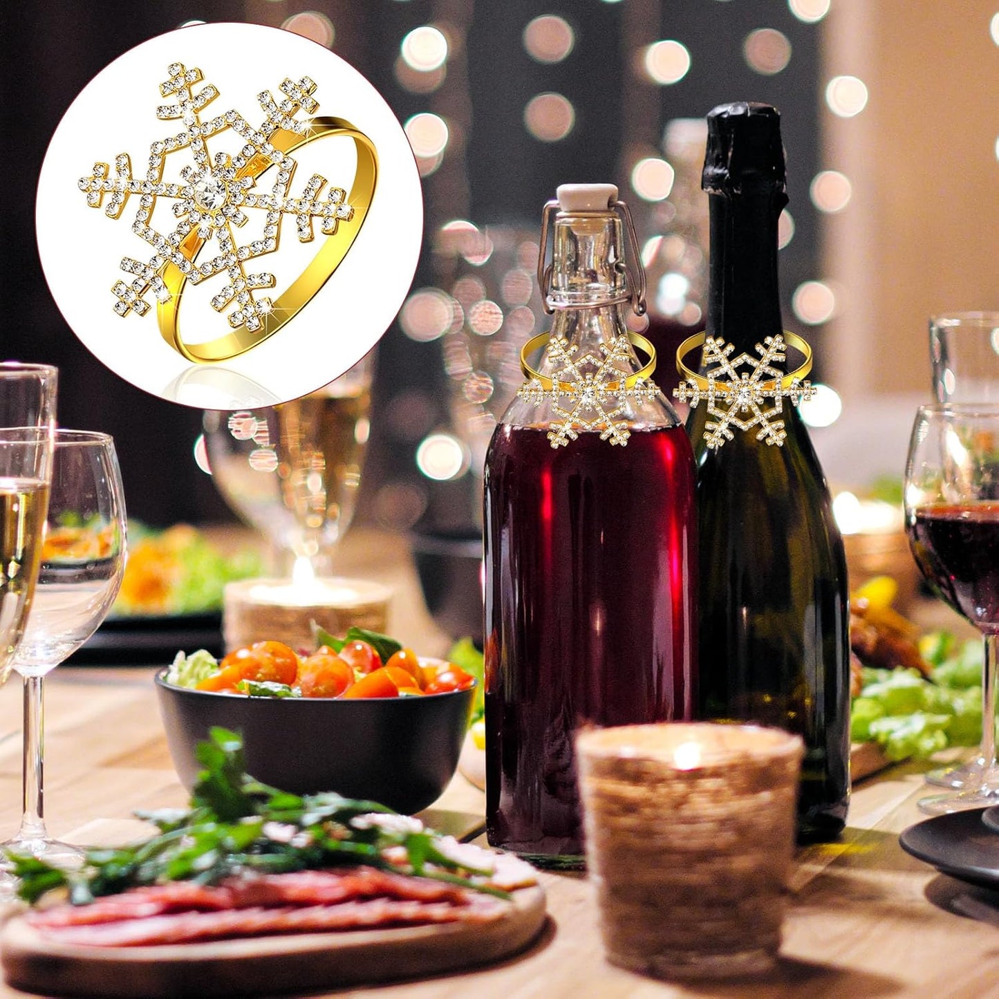 Patelai 48 Pieces Snowflake Napkin Rings Thanksgiving Christmas Napkin Holders Exquisite Household Rhinestone Napkin Rings Set for Christmas Wedding Dinner Party Table Decoration (Gold)