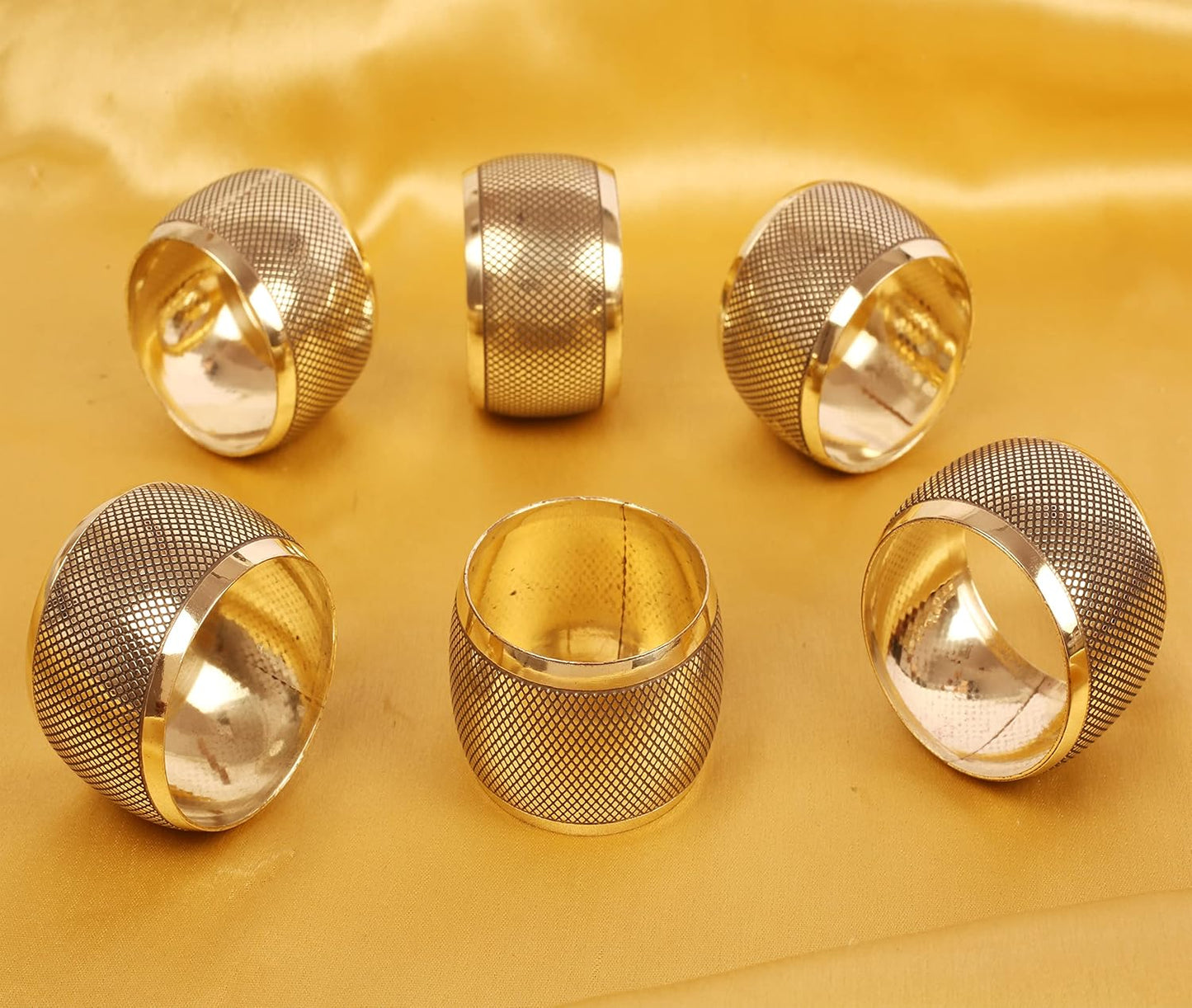 Brass Base Artistic Handcrafted Beautiful Tyre Round Shape Large Size Party Dining Table Napkin Holders in Antique Gold Tone. (Set of 6).