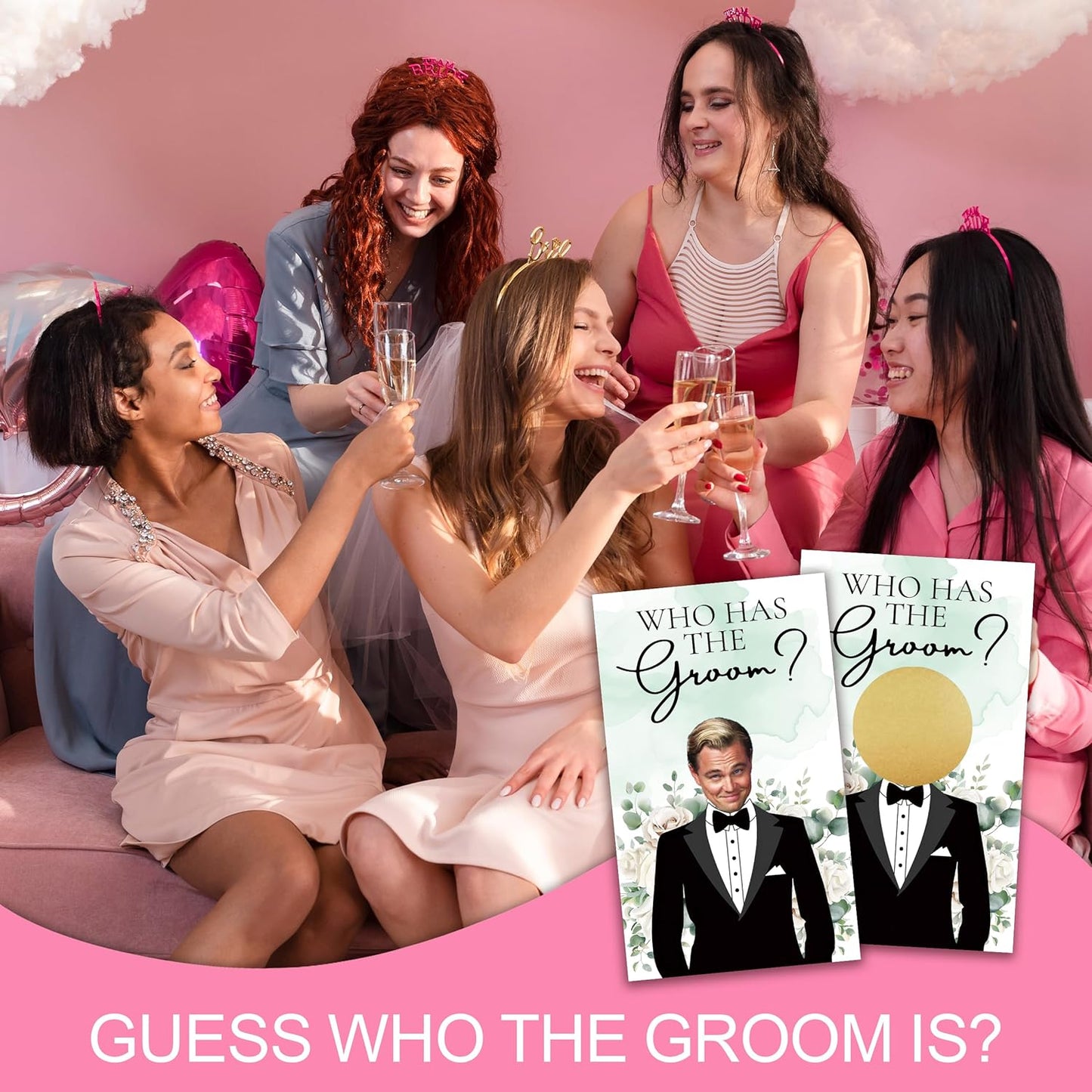 Who Has The Groom Bridal Shower Scratch Off Cards, 41Pcs Funny Floral Wedding Shower Scratch Off Cards, 3.5"x 2.1"Bachelorette Party, Bride Party Supplies Decorations-A01