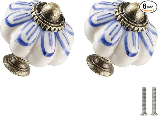 Ivory Pumpkin Knobs 6 Pack Ceramic Cabinet Knobs Vintage Drawer Pulls by Zernmiarder