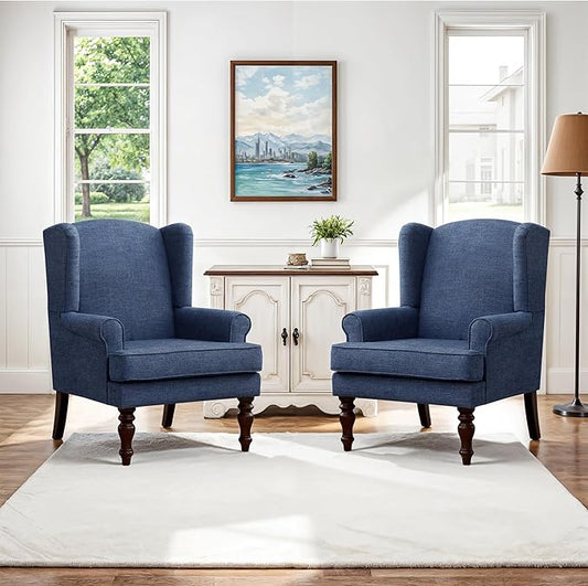 HUIMO Printed Wingback Accent Chair, Linen Upholstered High Back Armchair by HUIMO