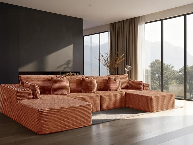 138" Cloud Sectional Couch, Comfort U Shaped Sofa by VYUXWO