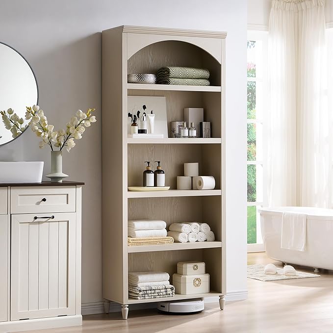 IFGET 76" Tall Arched Bookcase, Farmhouse 5 Tiers Large Arched Bookshelf Cabinet - Image 5