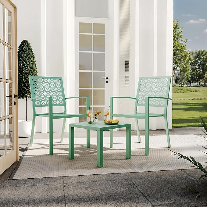 GarveeTech 3 PCS Outdoor Bistro Set, Stackable Modern Metal Steel Table and - Image 5