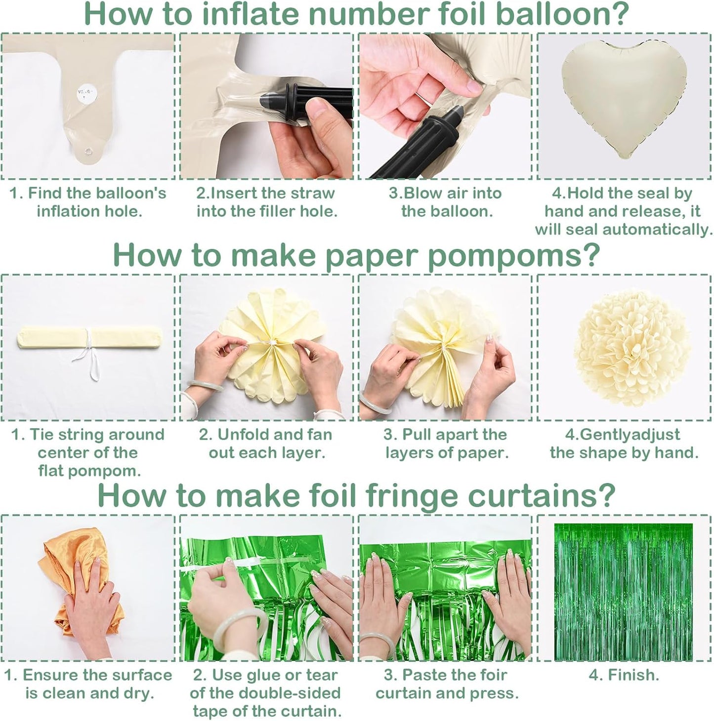 Sage Green 30th Birthday Decorations for Him Gold Number 30 Balloon Nude Gold Happy Birthday Banner Fringe Curtain Paper Pom Poms Olive Green Cream White Sand Star Foil Balloons Party Decor