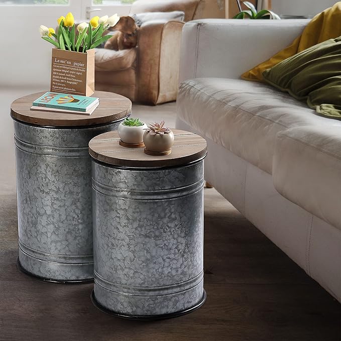 Rustic Storage Ottoman Seat Stool, Farmhouse Accent Side Table, Antique - Image 4