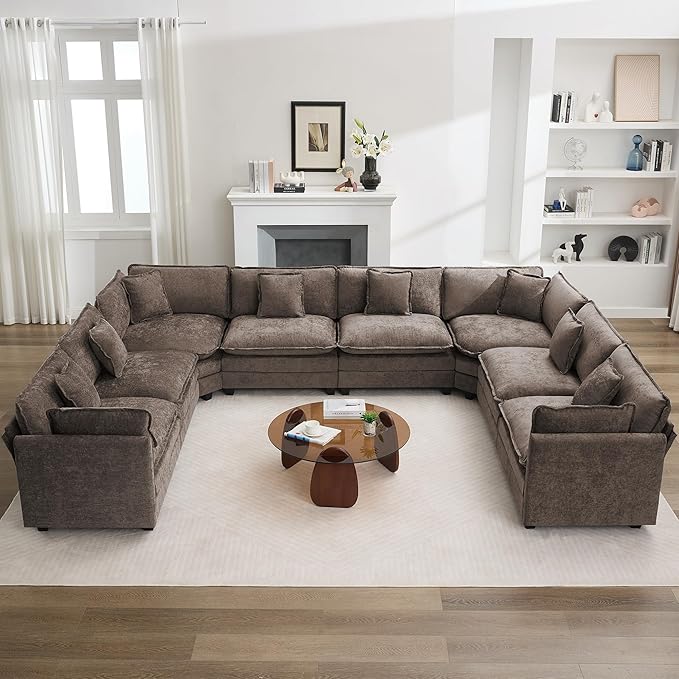 147'' Oversized U Shaped Cloud Sectional Sofa, Chenille Deep Seat Couches by WUTUTUEE
