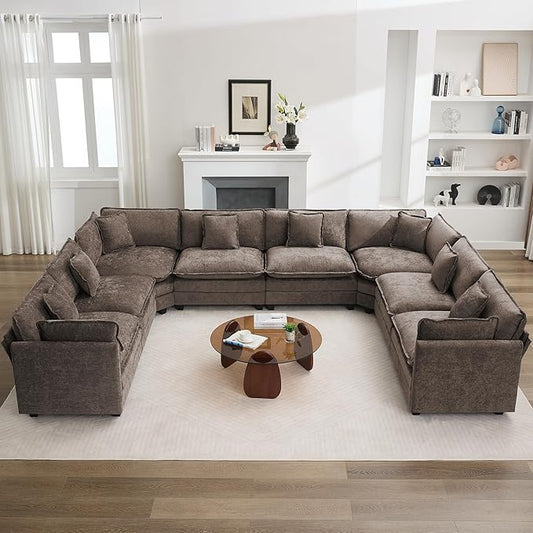 147'' Oversized U Shaped Cloud Sectional Sofa, Chenille Deep Seat Couches by WUTUTUEE