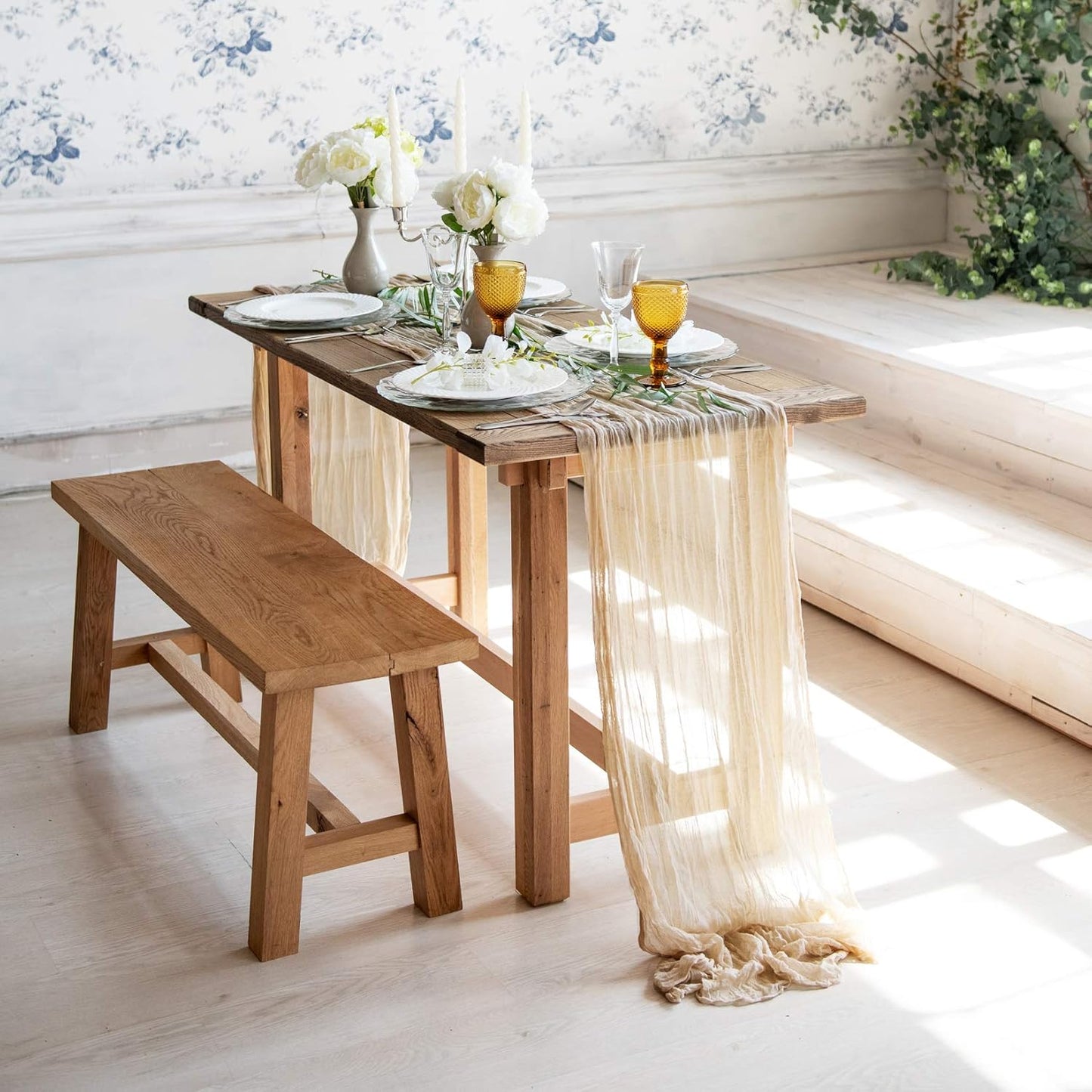 Gauze Table Runner Bulk Cheesecloth Table Runner 141 in Long Sand Set of 4 Boho Wedding Decorations Beige Cheese Cloth Runner Wedding Gauze Fabric Sand