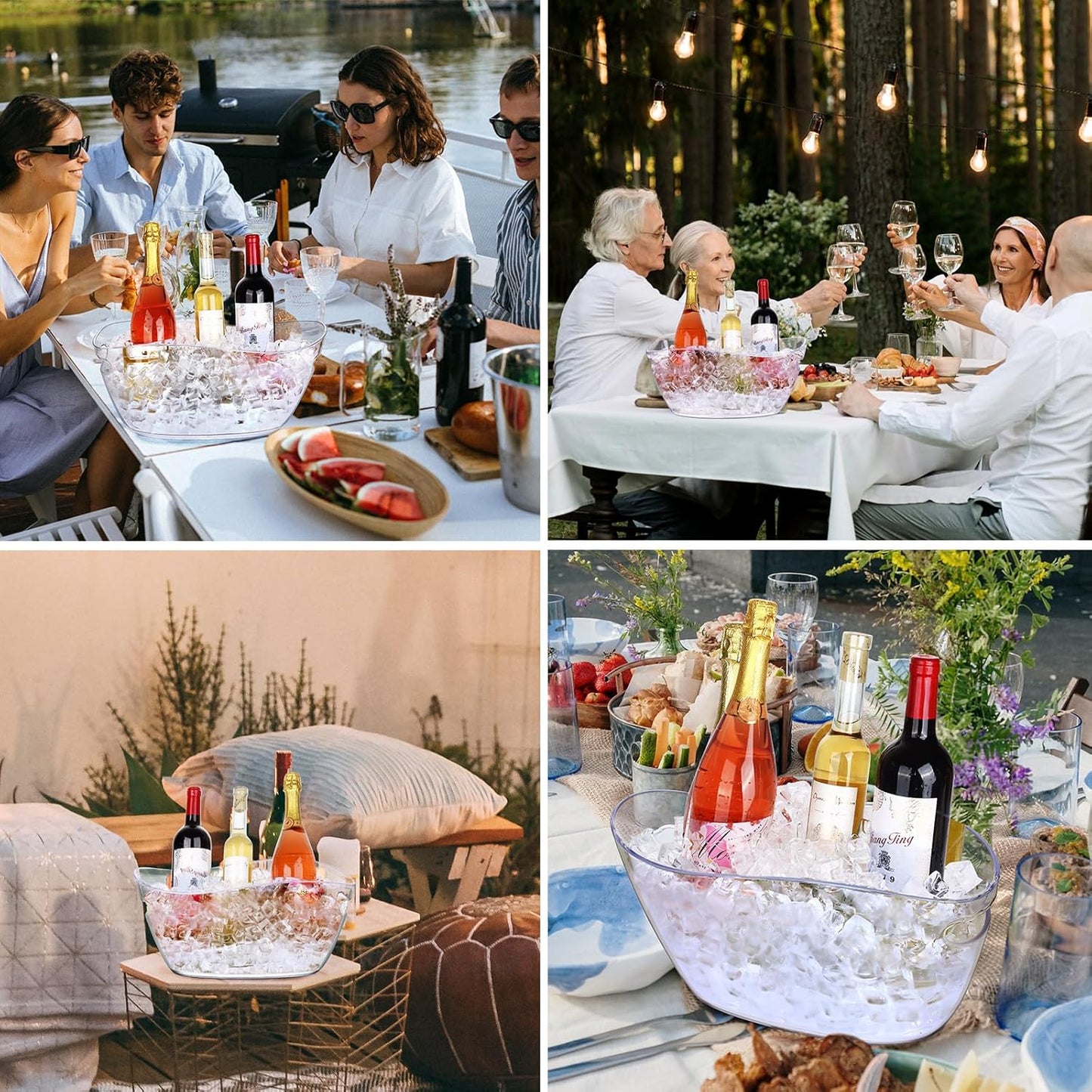 Ice Buckets for Parties, 6.5L Beverage Tub 2pcs Christmas Mimosa Bar Clear Acrylic Champagne Bucket with Scoops, Drink Bucket Tub for Cocktail Bar, Upgraded 6.5 Liter Wine Beer Cooler Bucket Kit