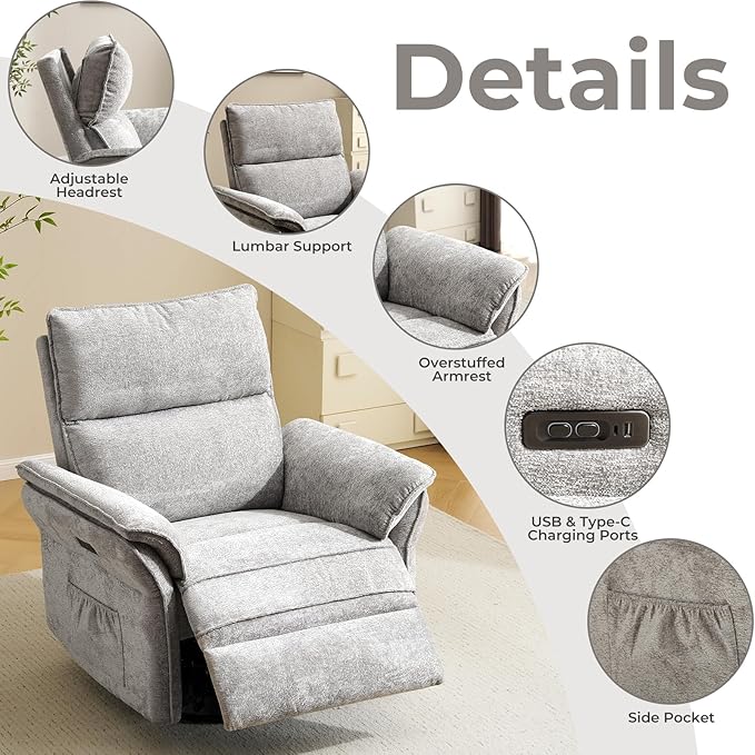 Oversized Power Recliner Chair Swivel Glider - Image 6
