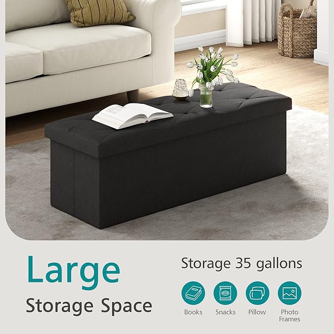 VECELO 43'' Folding Storage Ottoman Bench, Storage Chest, Linen Fabric Foot - Image 6