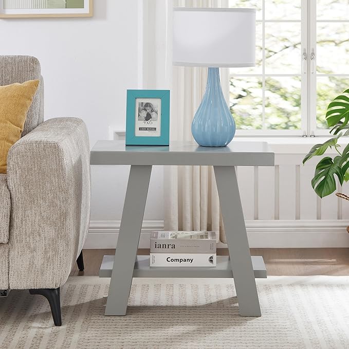 Roundhill Furniture Athens Contemporary Wood Shelf Side Table in Gray - Image 3