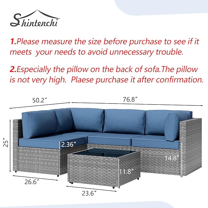 Shintenchi 5 Pieces Outdoor Patio Furniture Sets, Patio Sectional Sofa Couch - Image 3