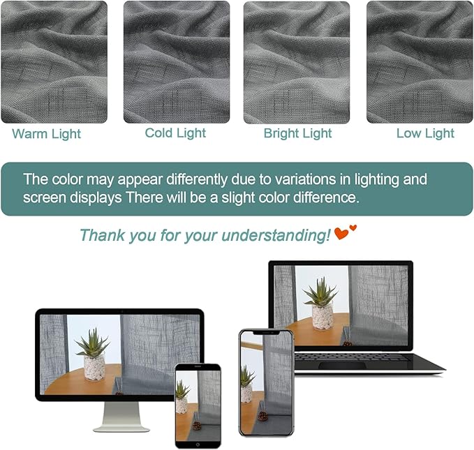 Chyhomenyc Charcoal Grey Semi Sheer Curtains 96 Inches Long 2 Panels - Image 3