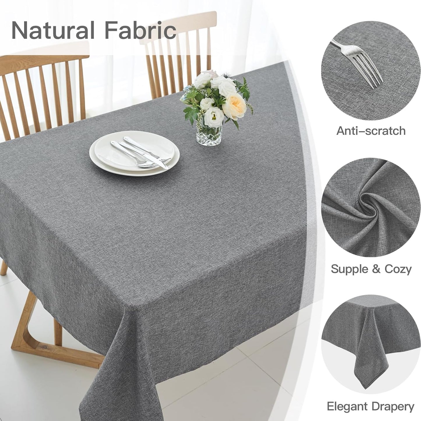 maxmill Rectangular Tablecloth Linen Texture Stain Proof Waterproof Wrinkle Free Spillproof Washable Fabric Table Cloth Farmhouse Tablecloths for Dining Room Party Holiday, 60 x 140 Inch, Dark Grey