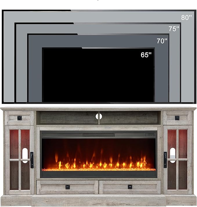 OKD Fireplace TV Stand for 80 Inch TV, Farmhouse Entertainment Center - Image 6