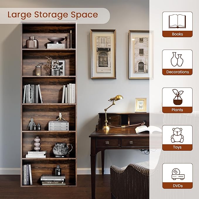 GRUSIGN 71" Tall 6-Tier Bookshelf, Large Open Display Bookcase - Image 7