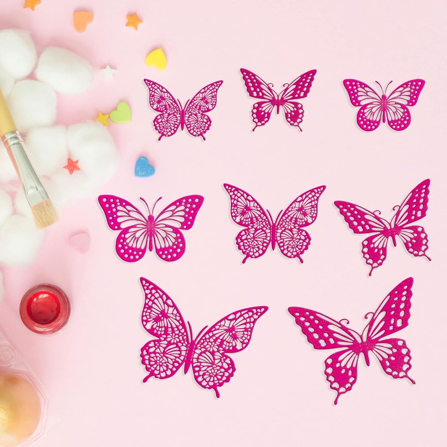 Gyufise Laser Light Pink Butterfly Cupcake Toppers Hollow Art 3D Butterfly Cupcake Decorations Baby Shower Wedding Anniversary Kids Birthday Party Cake Wall Decorations Supplies 36Pcs