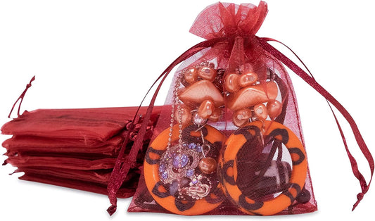 TheDisplayGuys 100-Pack 3x4 Maroon Sheer Organza Gift Bags with Drawstring, Jewelry Candy Treat Wedding Party Favors Mesh Pouch