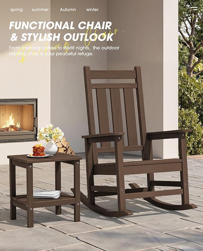 KINGYES Oversized Outdoor Rocking Chair, All-Weather Patio Rocking Chairs - Image 6