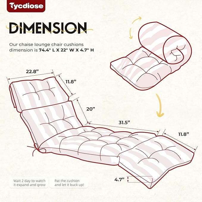 Outdoor Chaise Lounge Chair Cushion Set of 4, Waterproof 74.4 x 22 x 4.7 Inches - Image 2