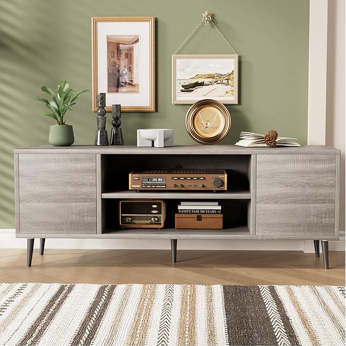 JUMMICO TV Stand for 65 Inch TV, Mid Century Modern TV Stand, Entertainment - Image 6