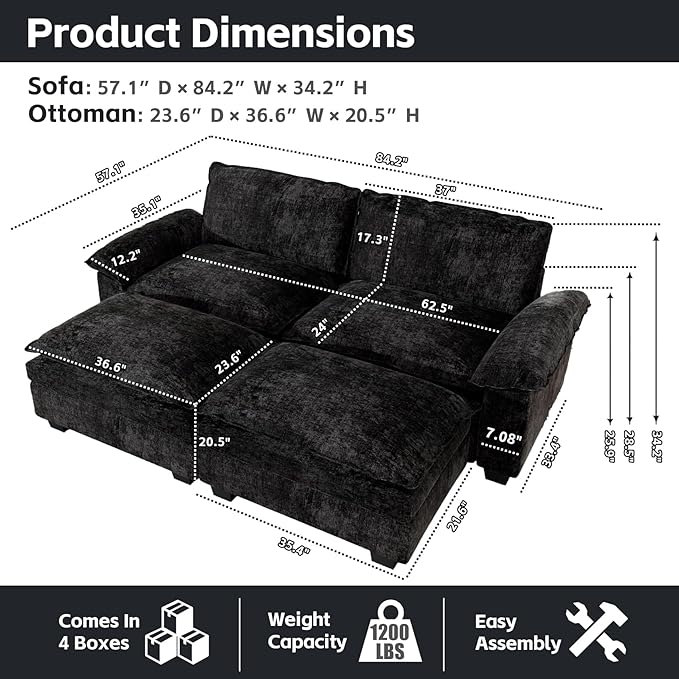 mestyl Oversized Chaise Lounge Chair Indoor, Modular Loveseat Sectional Sofa - Image 2
