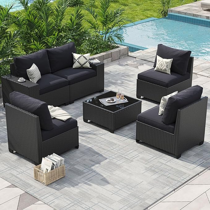 Aoxun Patio Furniture Set, Widen Armrests Wicker Outdoor Sectional by Aoxun