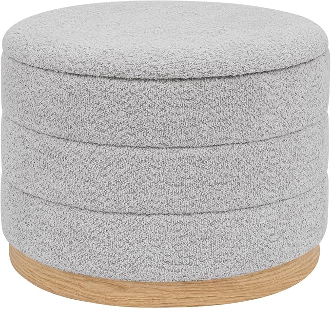 Round Storage Ottoman with Tray Lid, Folding Chenille Fabric Footrest with by ZOLANOful