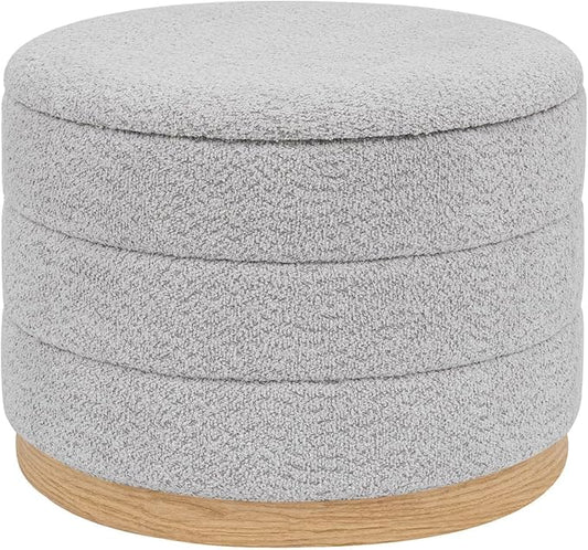 Round Storage Ottoman with Tray Lid, Folding Chenille Fabric Footrest with by ZOLANOful
