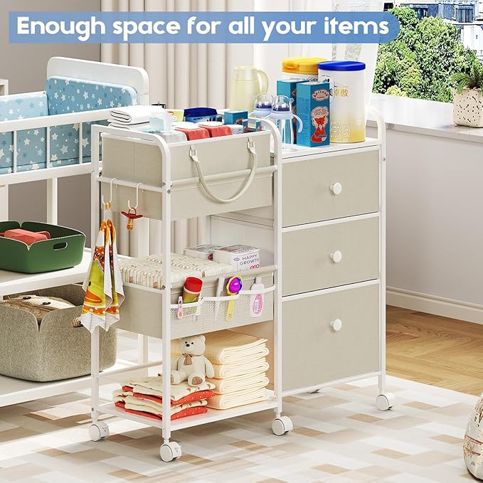 Cidaziya 2In1 Baby Diaper Caddy Organizers and Storage, 3 Tier Rolling Cart - Image 8