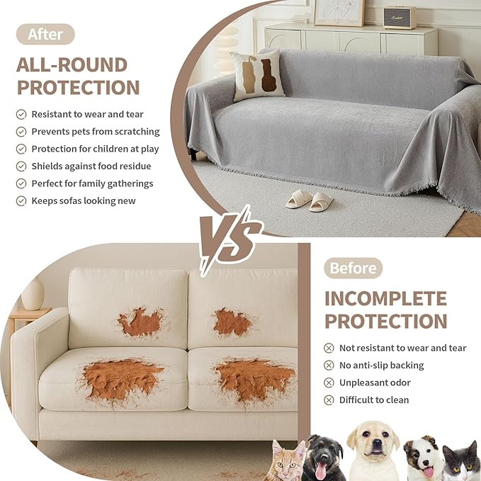 Couch Cover for Dogs, Boho Sofa Covers for 3 Cushion Couch, Chenille Sofa - Image 3