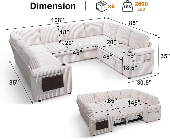 Vipbear 111" Modular Sectional Sleeper Sofa - Image 3