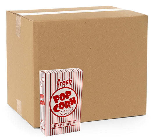 Snappy 3J Red & White Striped Close Top Popcorn Boxes for Movie Night Supplies, Popcorn Boxes Bulk 500 Count, Movie Night Popcorn Boxes 1.25 oz. Capacity, 4.625" x 2" x 7.5" Popcorn Containers
