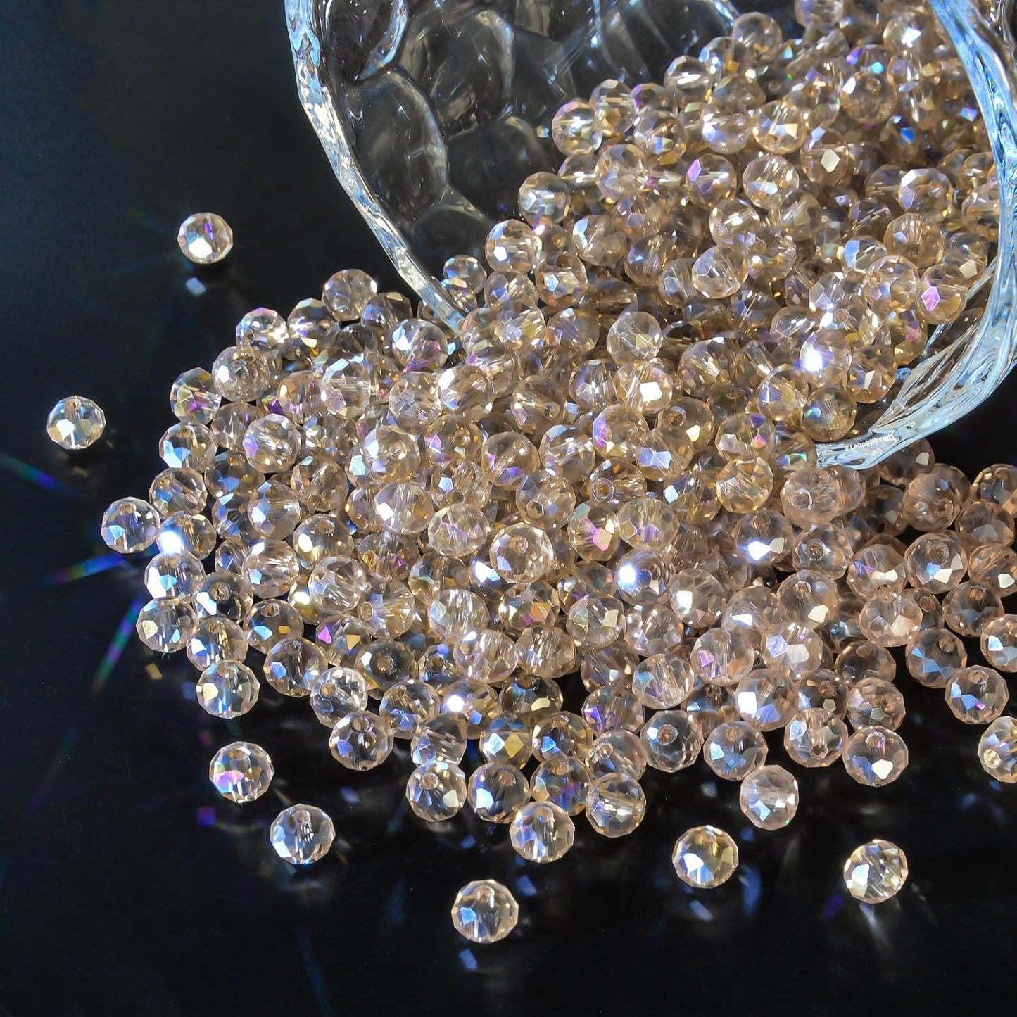 500Pcs 6mm Crystal Glass Beads for Jewelry Making Beads for Bracelets Necklace Pendants Making Supplies(Silver Champagne)