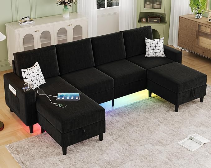 Sectional Couches for Living Room, 6-Seats Soft Linen Fabric Sectional Sofa by BULAIMEIKEEY