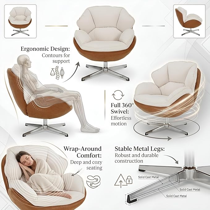 BESTANO Swivel Accent Chair, Chenille Upholstered Modern Living Room Chair - Image 4