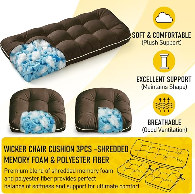 1 MIDDLE ONE Wicker Chair Cushions 3 Pieces Set - Image 3