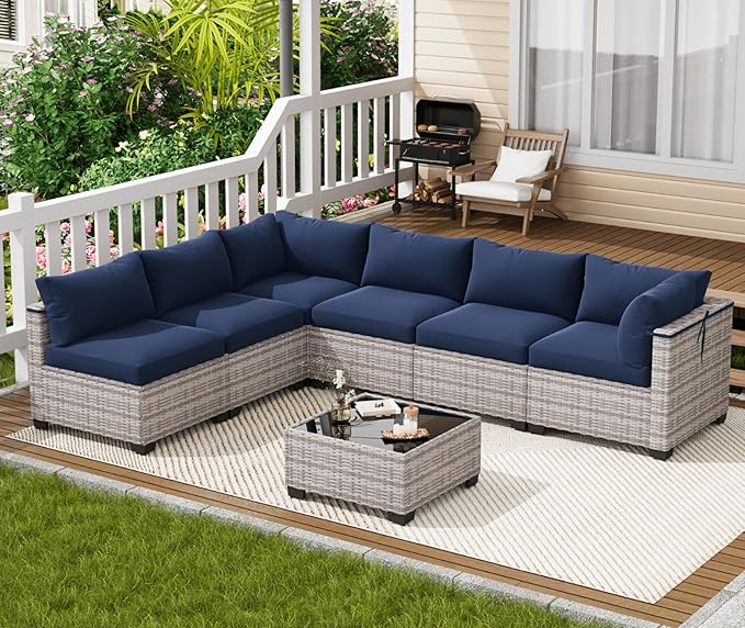 LOUVIXA 7 Piece Outdoor Patio Furniture Set, Outdoor Sectional Sofa, Wicker - Image 3