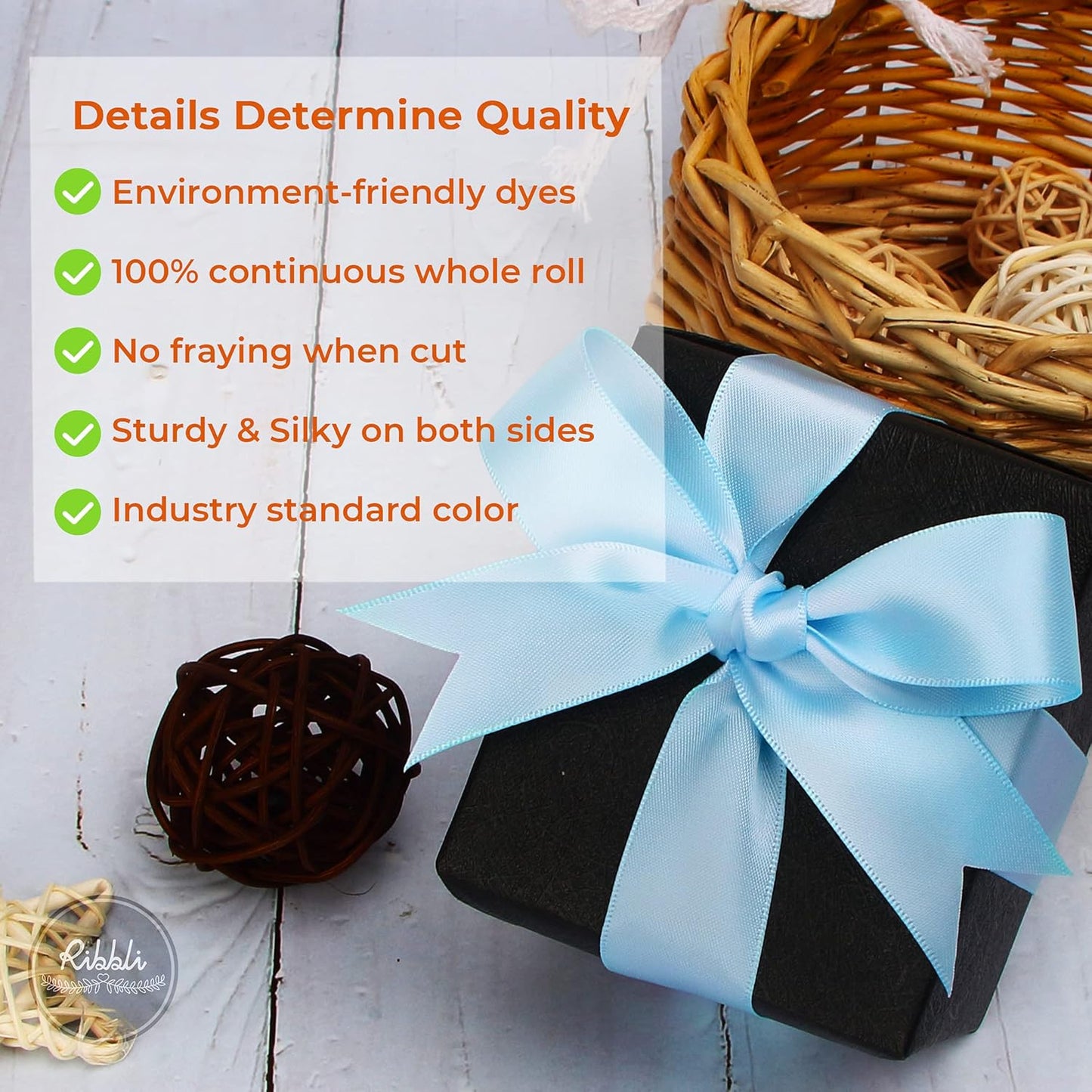 Ribbli Light Blue Double Faced Satin Ribbon,1” x Continuous 25 Yards,Use for Bows Bouquet,Gift Wrapping,Baby Shower,Floral Arrangement