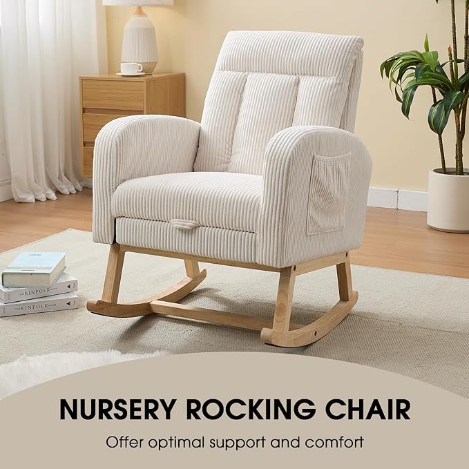 NIOIIKIT Nursery Rocking Chair, Corduroy Upholstered Rocking Chair - Image 4